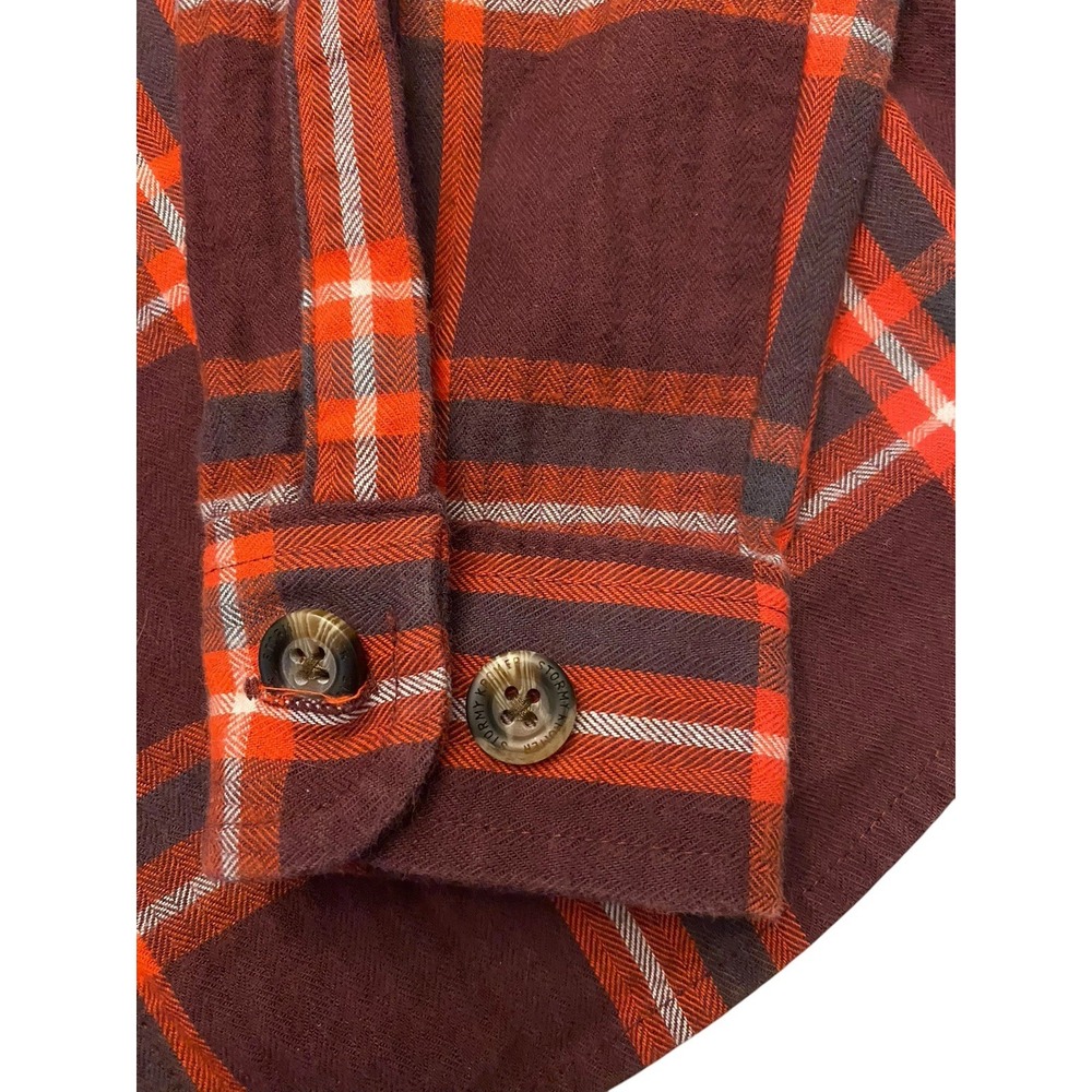Stormy Kromer Womens Small Flannel Shirt Plaid Orange Brown 1903 Logo Button - Picture 4 of 8